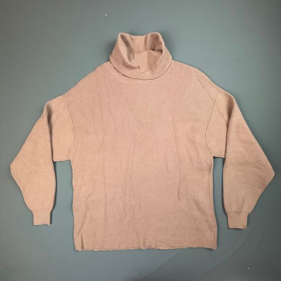 Free People Oversized Ribbed Turtleneck Sweater Pink Small Slouchy Knit - Picture 1 of 6